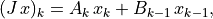 (J\,x)_k = A_k\,x_k + B_{k-1}\,x_{k-1},