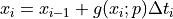 x_{i} = x_{i-1} + g(x_i; p) \Delta t_i
